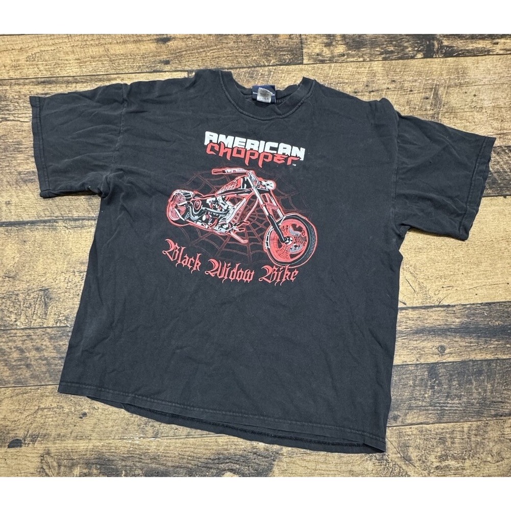 VTG American Chopper T Shirt Mens XL (M/L) 2004 Short Sleeve Black Widow Bike